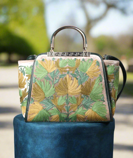 Chinar Aari Embroidered | Olive Green | Ladies Hand Bag