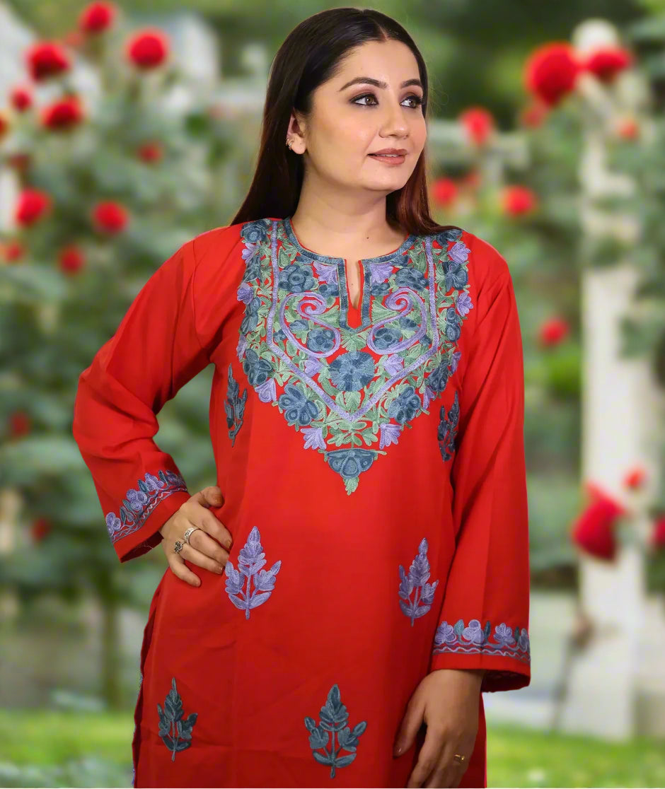 Co-Ord Set | Red | Aari Embroidered | Ruby Cotton