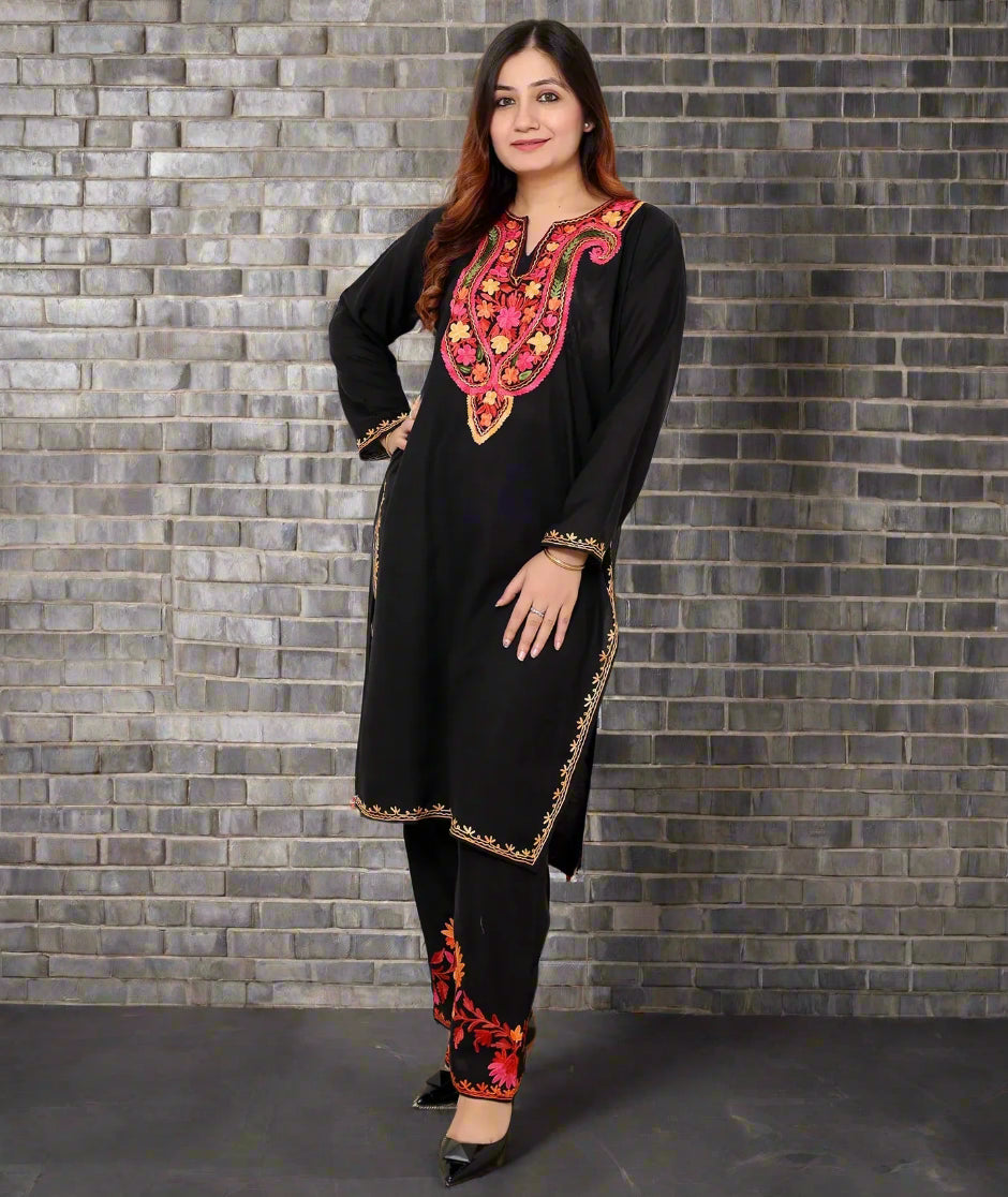 Pasley Design | Aari Embroidered | Co-Ord Set | Black Colored | Ruby Cotton