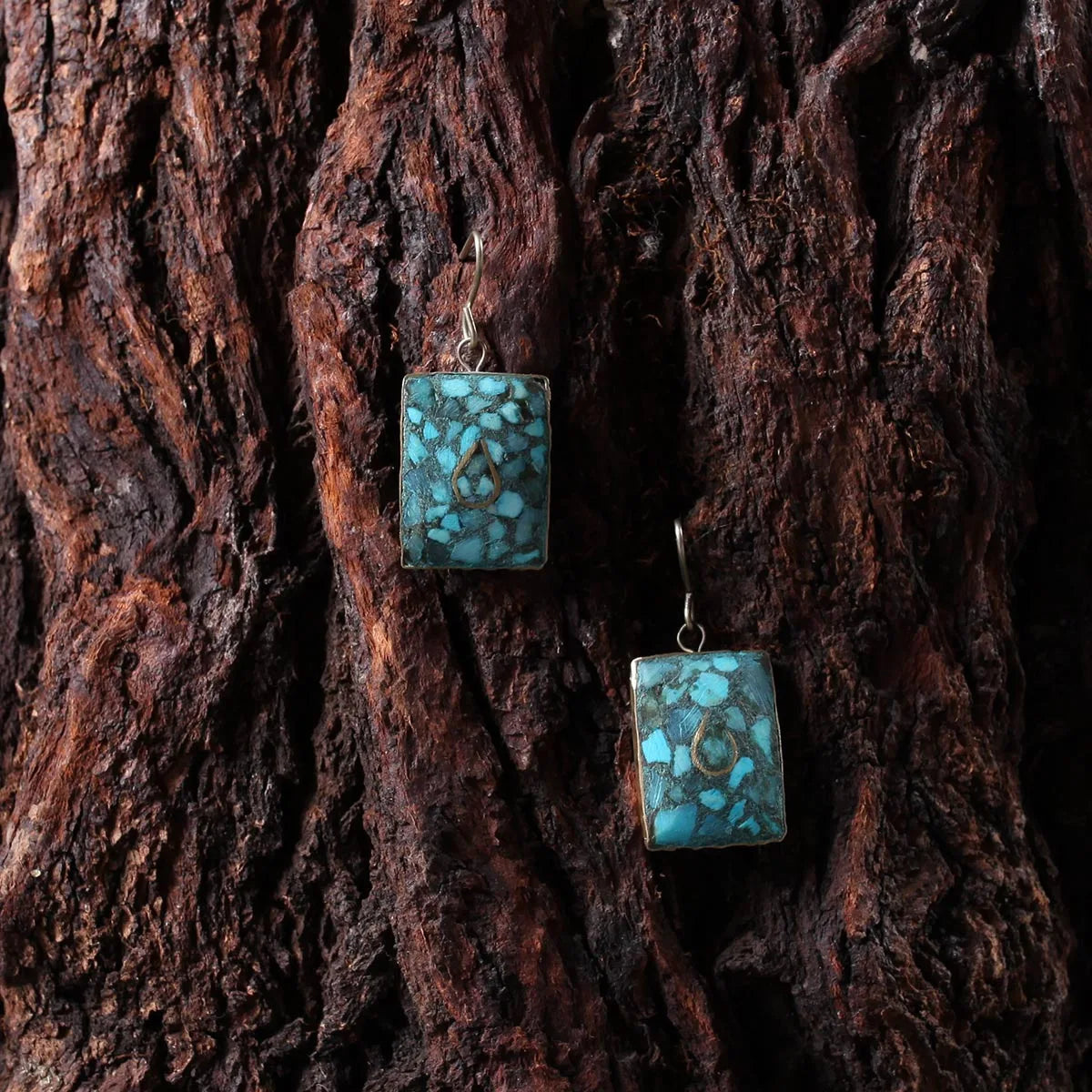 Blue Colored | Handcrafted | Turquoise | Rectangular Earrings