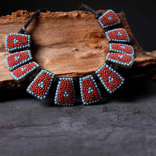 Handmade Necklace Set | Beaded | Red Stoned | Turquoise