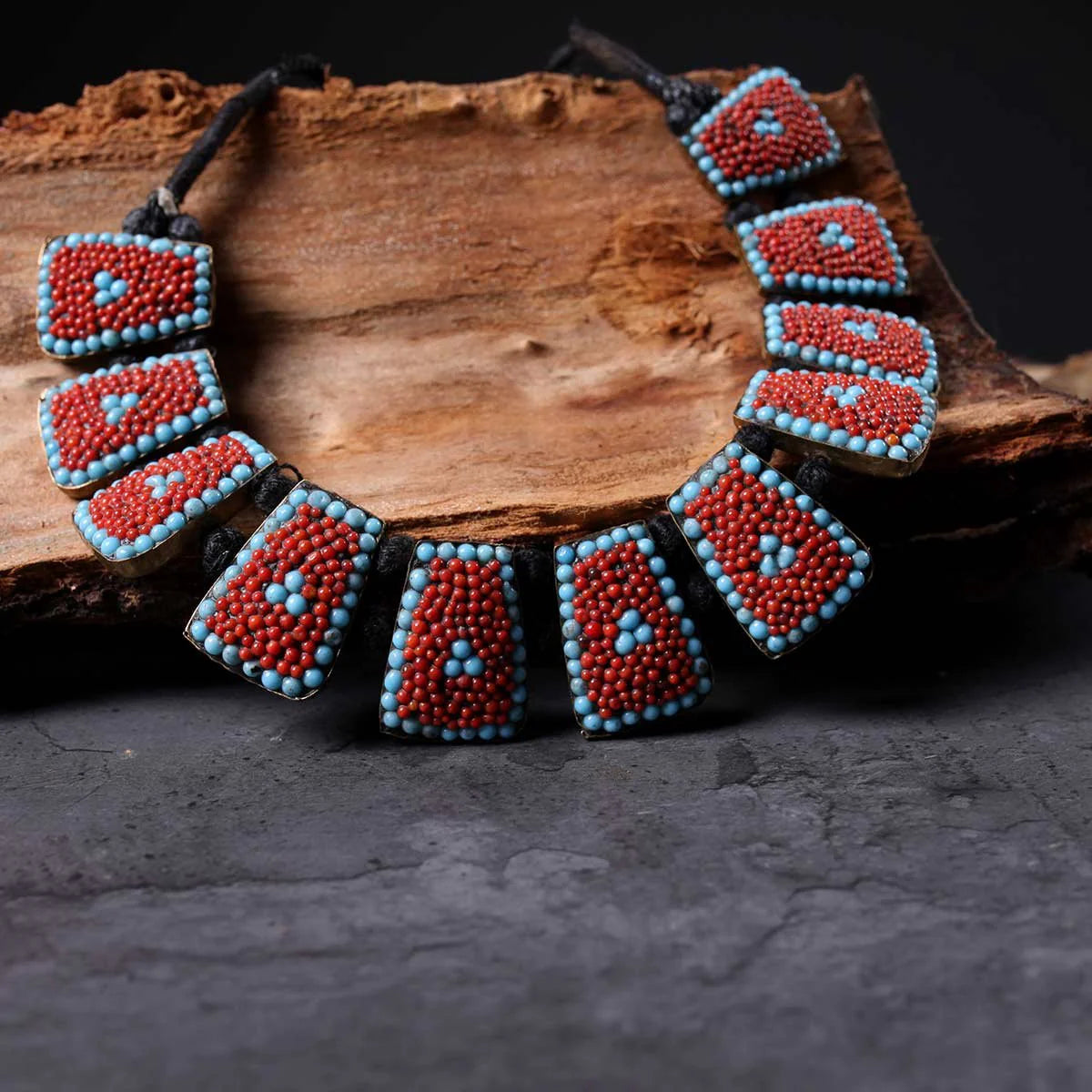 Handmade Necklace Set | Beaded | Red Stoned | Turquoise