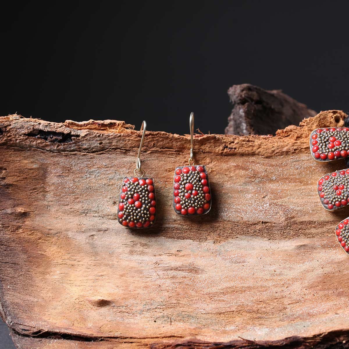 Handmade | Turquoise | Necklace, Bracelet and Earring Set | Red Colored Stones