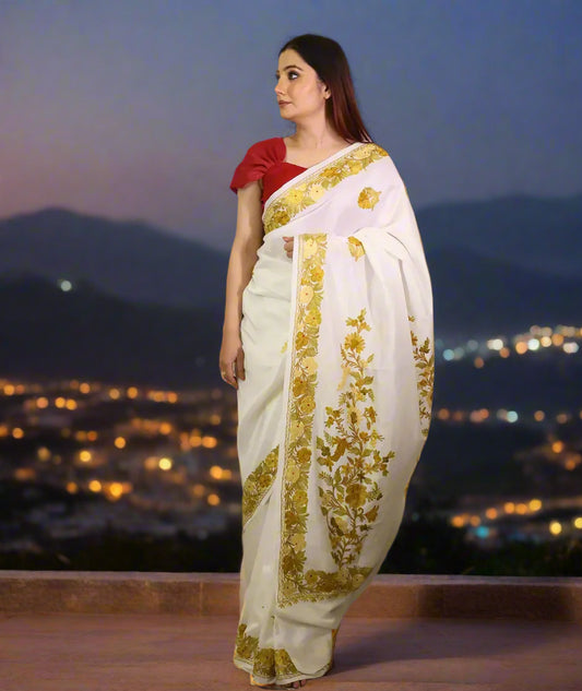 Golden Embroidered | Ladies Crape Saree